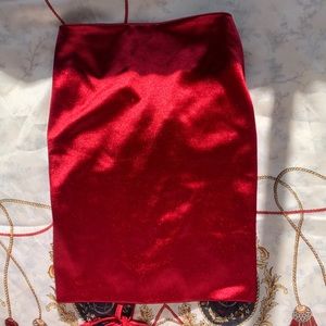 red silky stain cross back shirt